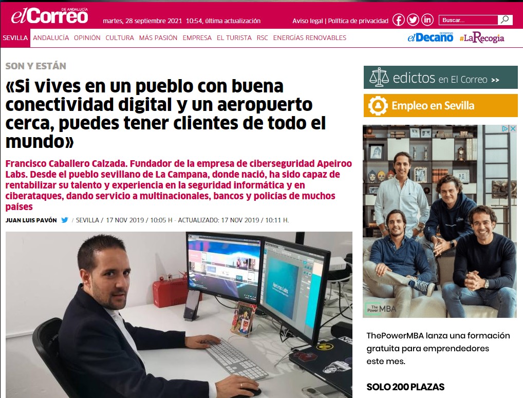 el Correo de Andalucía entrevista a Francisco Caballero, socio fundador de APEIROO