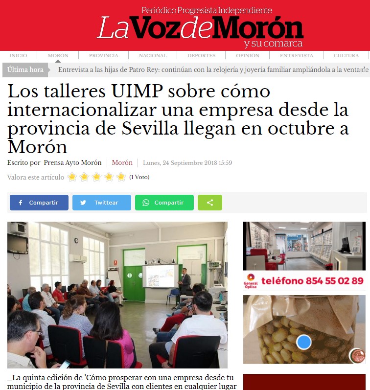 APEIROO participa en las talleres UIMP sobre como internacionalizar una empresa desde la provincia de Sevilla.